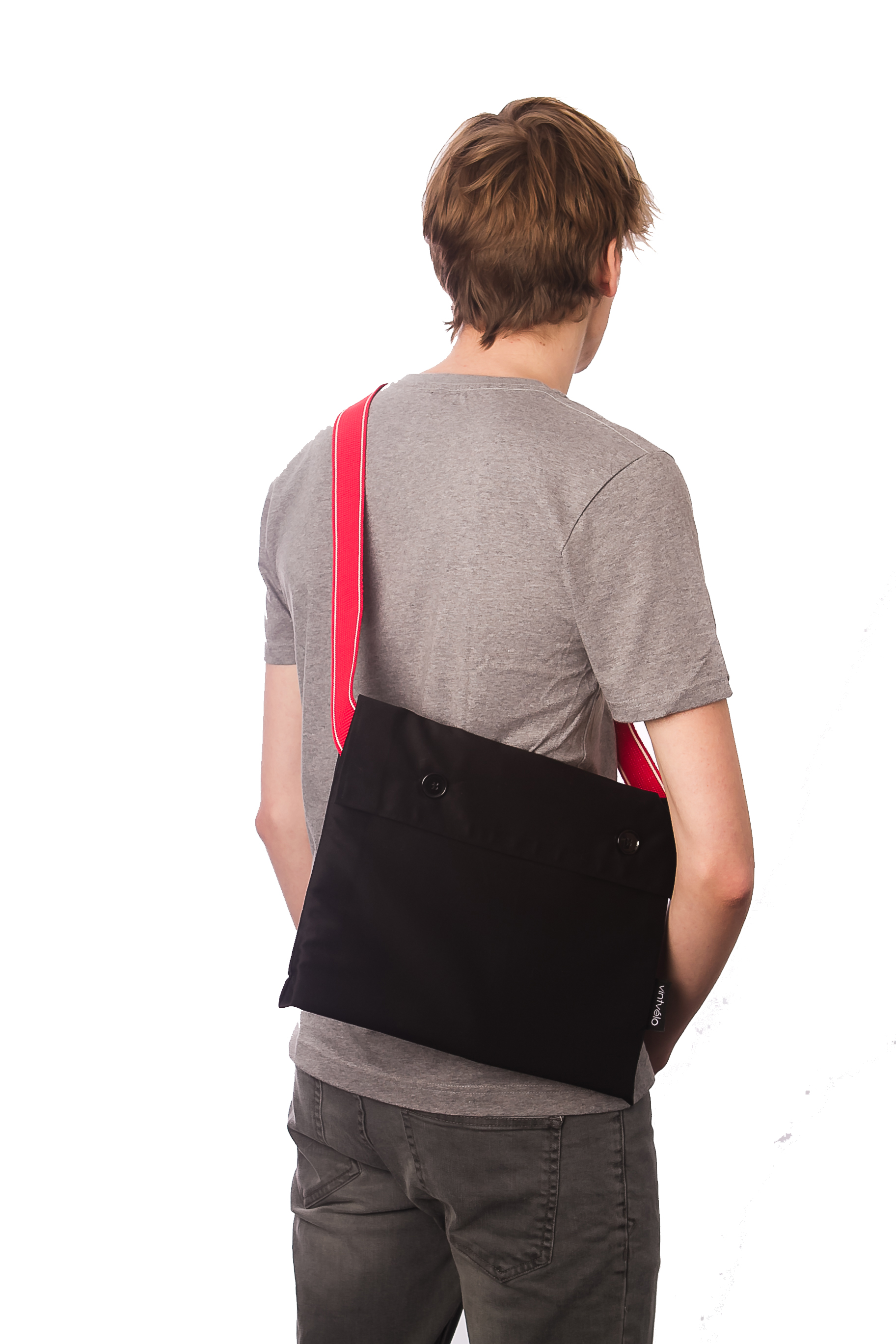 Cycling musette bag – Buttons and red strap – vintvélo