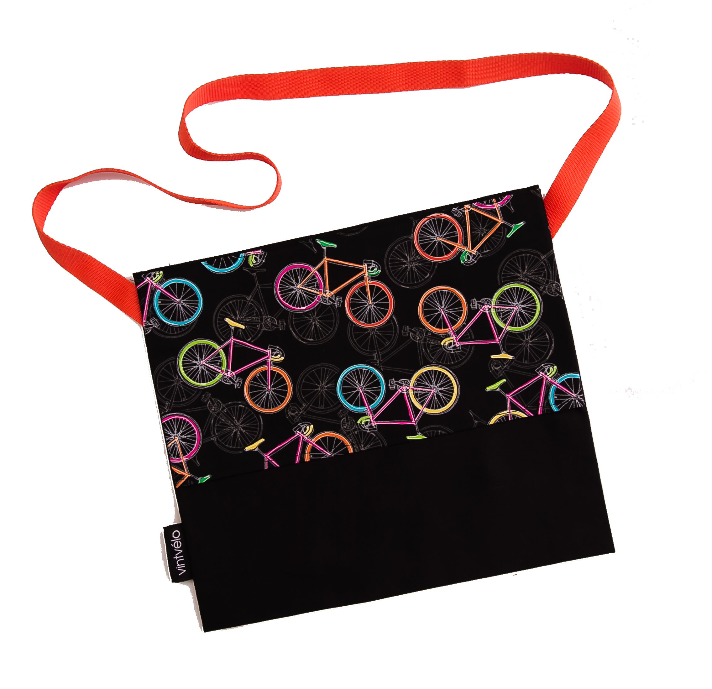 Cycling musette bag – Bike print and orange strap – vintvélo