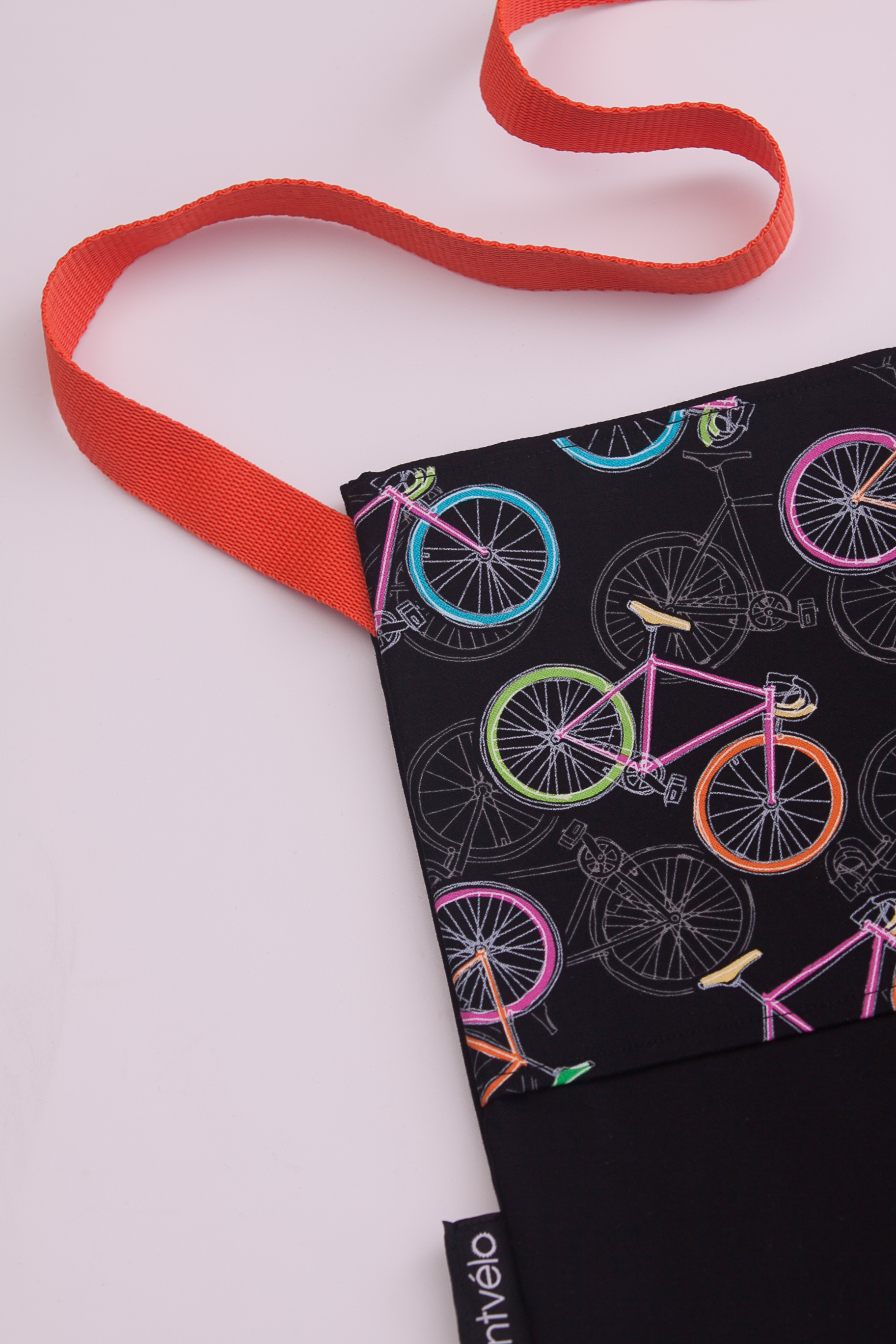 Cycling musette bag – Bike print and orange strap – vintvélo